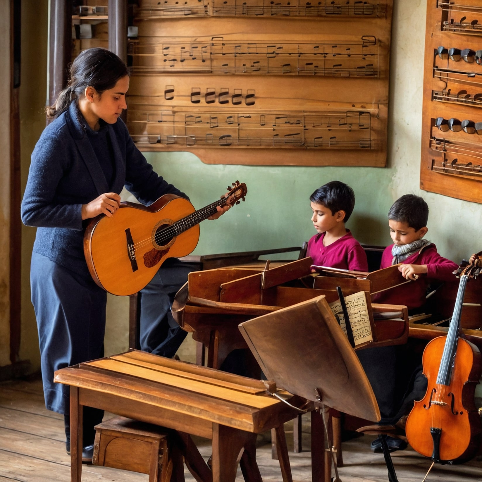Profesor enseñando música